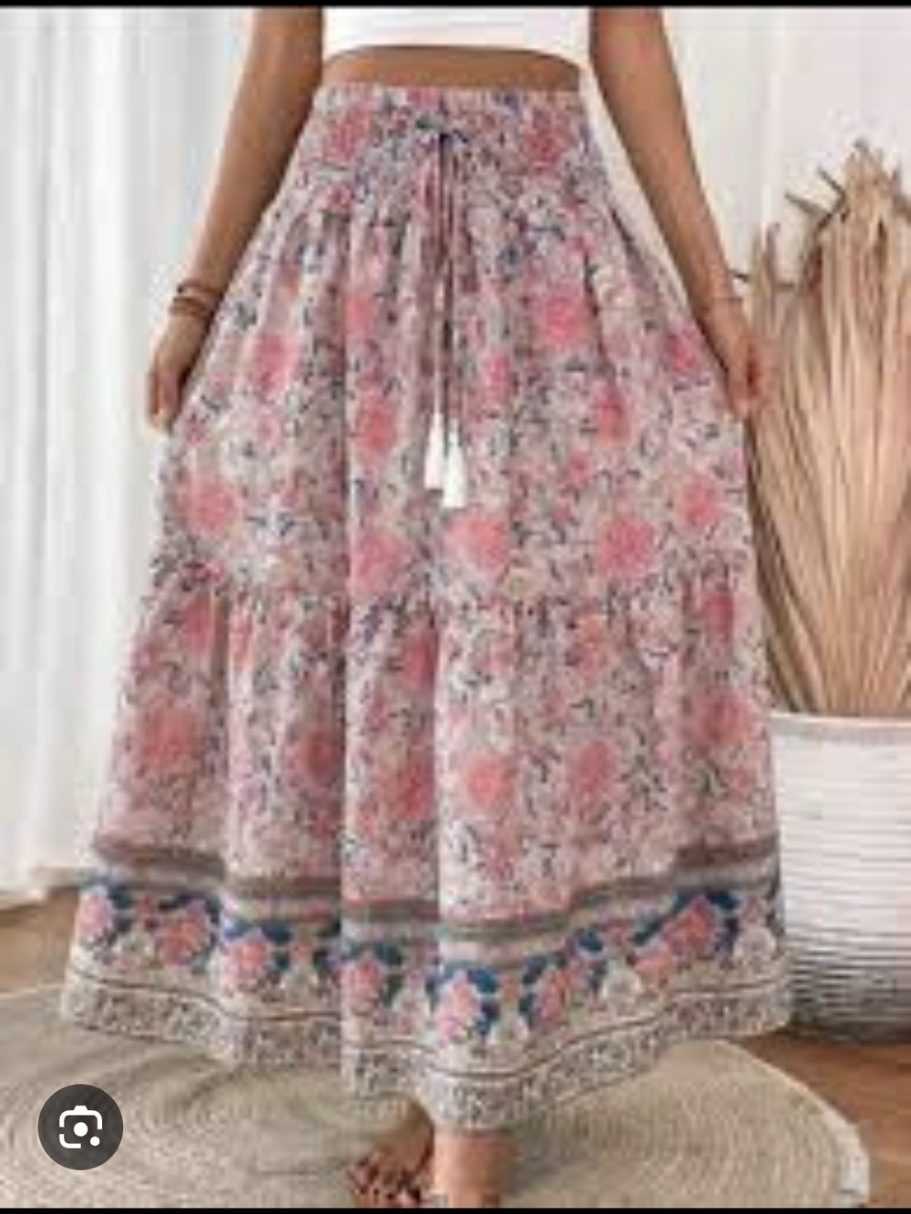 SHEIN Pink Floral Tiered Maxi Skirt
